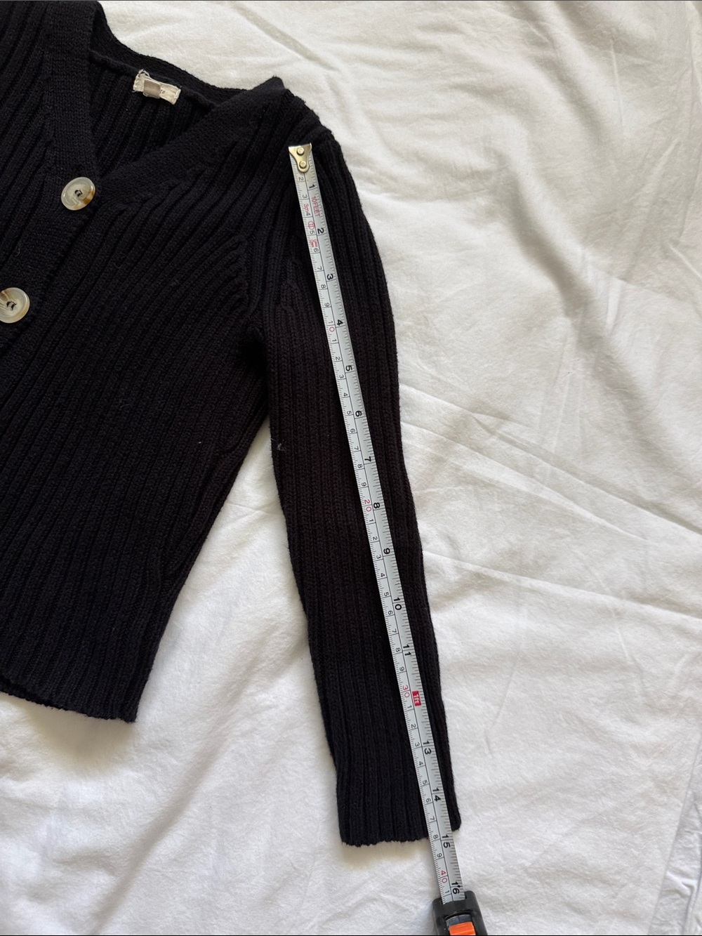 Kids Black Ribbed V-Neck Button-Front Jacket - Picture 3 of 5